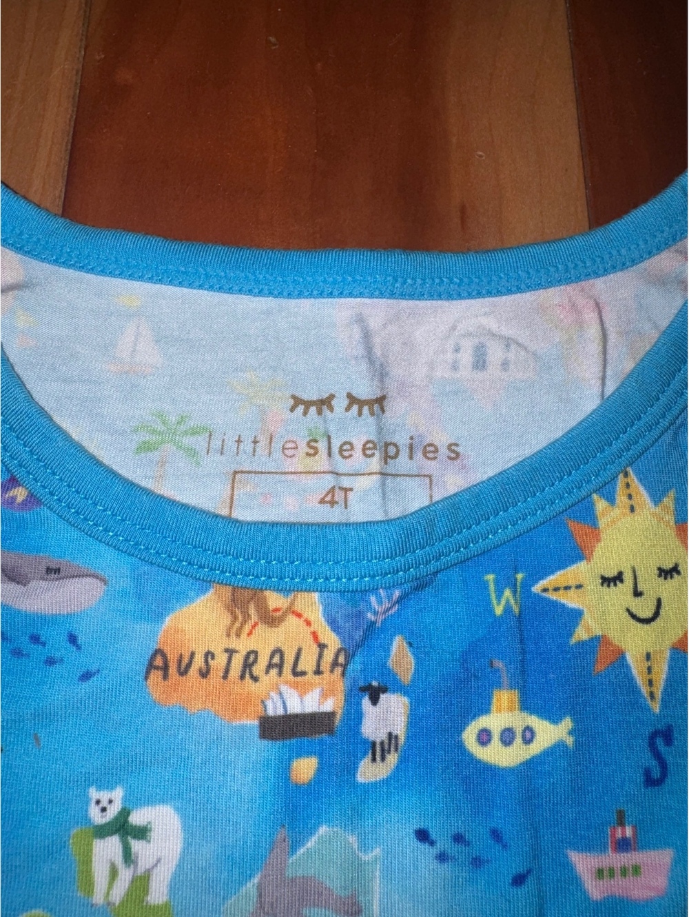 Little Sleepies 4T Kids Map Print Pajama Set with Short Sleeve Top and Pants - Picture 2 of 4